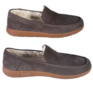 Vionic Gustavo Men’s Charcoal Gray Suede Faux-Fur Orthotic Slippers Size 12
